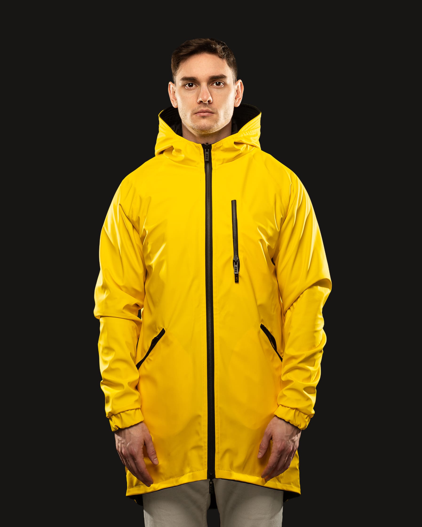 Doublesided raincoat (yellowblack) ohueno kyiv based trademark